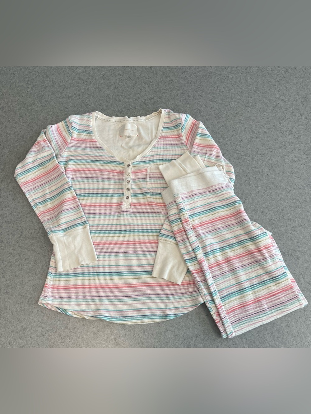 Victoria’s Secret Y2K Rainbow Stripe Waffle Knit Thermal Pajama Lounge Set—Small